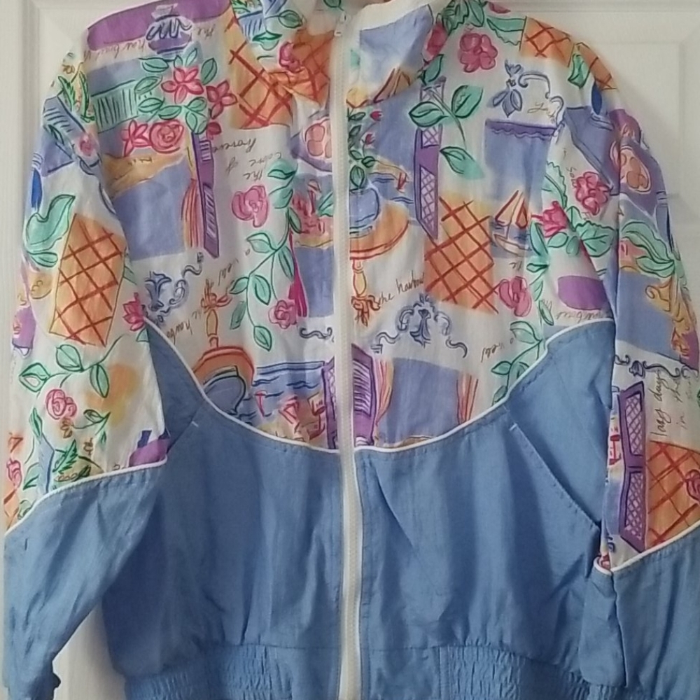 Size SM - Ladies blue& multiprint active jacket